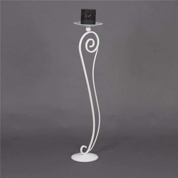 Wrought Iron Baroque Floor Candlestick, Pastel White - Dimensions 20x24x H 95 cm, Candle Holder Diameter 19.5 cm