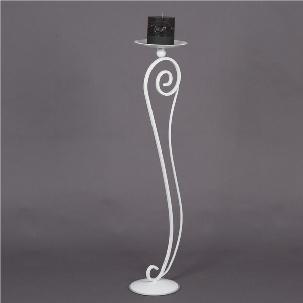 Wrought Iron Floor Candle Holder, Baroque Style, 109 cm Height - Pastel White, Candle Holder Diameter 19.5 cm