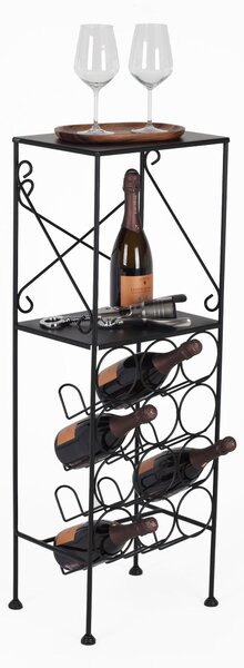 Wrought Iron Wine Rack Dimensions 37x28xh 101 cm Holds 12 Bottles Suitable for Country Shabby Provencal Style Black Colour