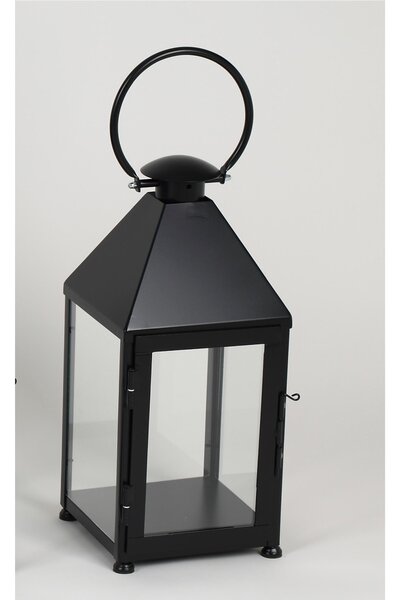 Classic Wrought Iron Lantern Minimalist Style Size 25x25xH 48 cm - Suitable for Outdoor and Indoor Handcrafted Matte Black