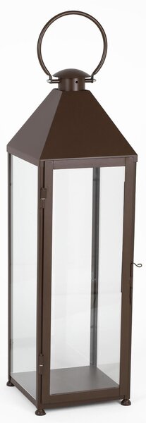 Classic Wrought Iron Lantern Minimalist Style Size 30x30xh 120 cm - Suitable for Outdoor and Indoor Use Handcrafted Bronze Corten Colour