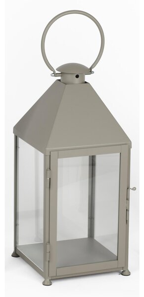 Wrought Iron Classic Lantern in Minimalist Style, Size 30x30xH 70 cm - Suitable for Outdoor and Indoor Use, Handcrafted, Pastel Dove Grey Colour