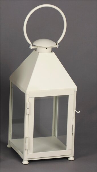 Classic Wrought Iron Lantern Minimalist Style Dimensions 25x25xh 48 cm - Suitable for Outdoor and Indoor Handcrafted Ivory Pastel Cream