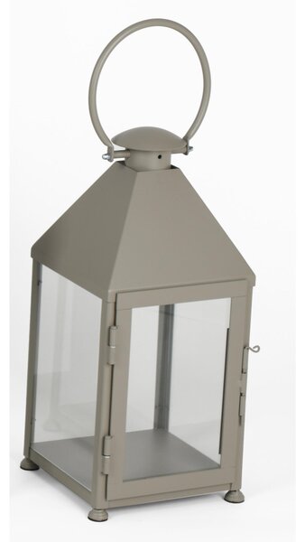 Classic Wrought Iron Lantern in Minimalist Style - Size 25x25xH 48 cm - Suitable for Outdoor and Indoor Environments, Handcrafted in Pastel Dove Grey Colour