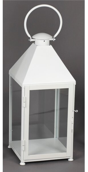 Classic Wrought Iron Lantern in Minimalist Style Size 30x30xH 70 cm - Suitable for Outdoor and Indoor Use Handcrafted Pastel White Colour