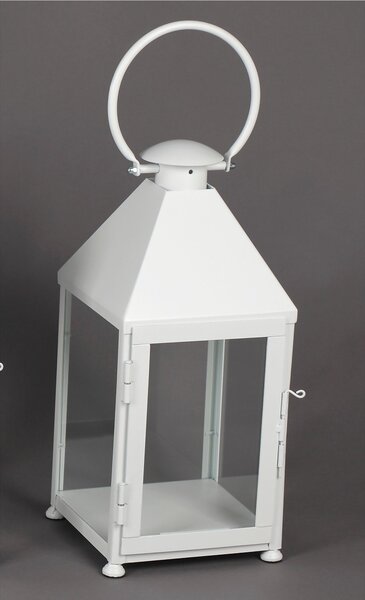 Classic Wrought Iron Lantern in Minimalist Style, Size 25x25xH 48 cm - Suitable for Outdoor and Indoor Use, Handcrafted in Pastel White Colour