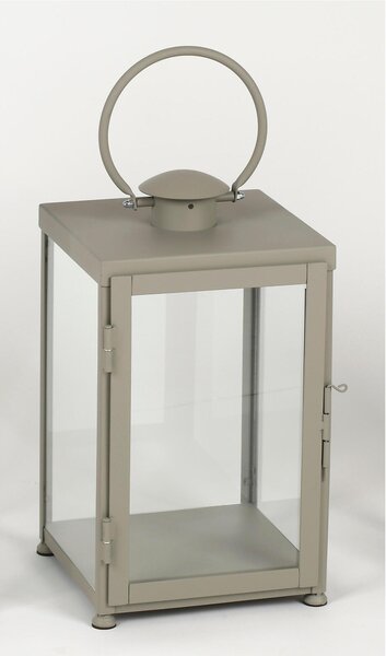 Wrought Iron Flat Lantern MEDIA Minimalist Style Size 30x30xh 55cm - Suitable for Outdoor and Indoor Use Handcrafted Pastel Dove Grey Colour