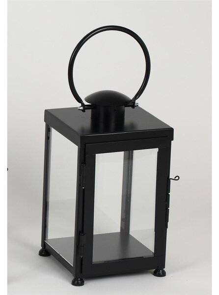 Wrought Iron Minimalist Style Small Flat Lantern Dimensions 25x25xh 42 cm - Suitable for Indoor and Outdoor Handcrafted Matte Black