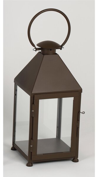 Classic Wrought Iron Lantern Minimalist Style Size 25x25xh 48 cm - Suitable for Both Outdoor and Indoor Handcrafted in Corten Bronze Colour