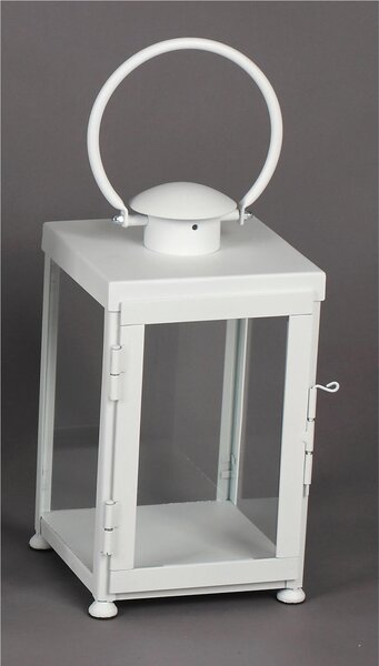 Wrought Iron Minimalist Small Flat Lantern Dimensions 25x25xh 42 cm - Suitable for Outdoor and Indoor Handcrafted Matte White