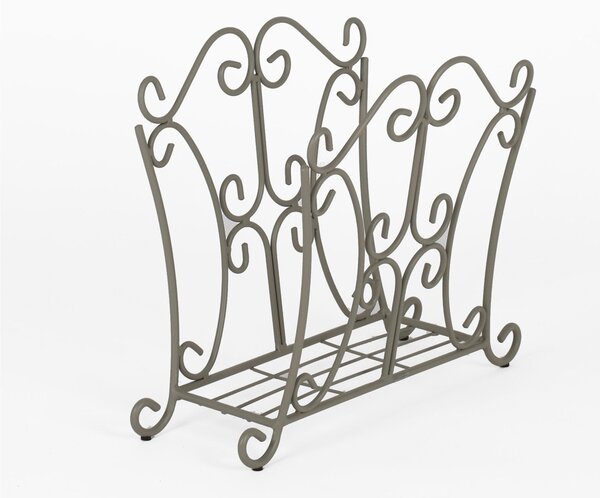 Wrought Iron Magazine Rack ROMANTICO Model with Curls Size 46x25xh 39 cm Classic Style Pastel Dove Grey Colour