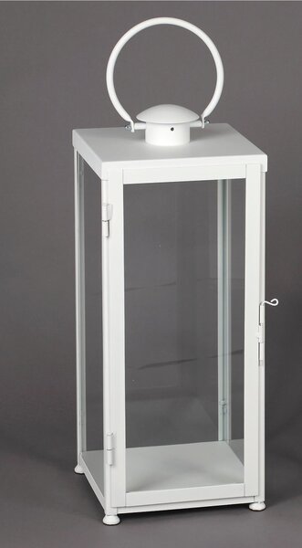 Wrought Iron Flat Lantern LARGE Minimalist Style Dimensions 30x30xh 73 cm - Suitable for Outdoor and Indoor Environments Handcrafted Matte White Colour