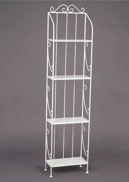 Wrought Iron Shelving Unit SLIM with 4 Tiers, Dimensions 41x22x h 168 cm - Weight 11.1 Kg, Handcrafted, Matte Pastel White Colour