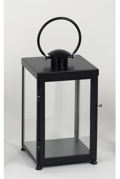 Wrought Iron Flat Lantern MEDIUM Minimalist Style Size 30x30xh 55cm - Suitable for Outdoor and Indoor Handcrafted Matte Black
