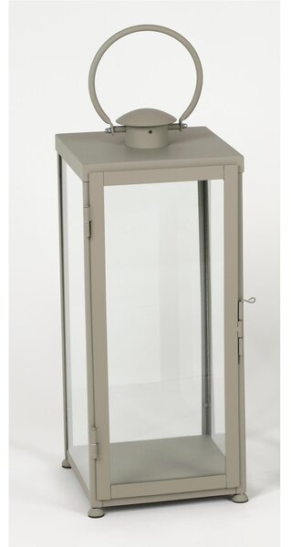Large Wrought Iron Minimalist Style Flat Lantern Dimensions 30x30xH 73 cm - Suitable for Indoor and Outdoor Environments Handcrafted Pastel Dove Grey Colour
