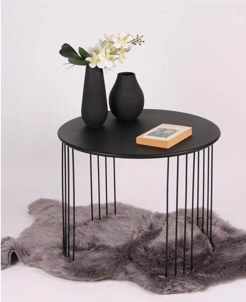 Round Metal Coffee Table, Dimensions 69x69xh 49 cm, Legs Structured in 2 Separate Elements Each Made with 8 Vertical Metal Slats, Matte Pastel Black