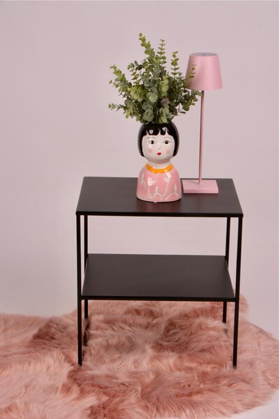 Rectangular Coffee Table Minimalist Design 2 Shelves Size 45x35x50 cm - Weight 6.8 kg Minimal Style Pastel Matte Black Linea Bagno