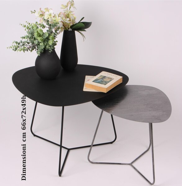 Oval BIG Modern Design Coffee Table, Size 66x72x49 cm - Weight 7.8 kg, Modern Style in Pastel Black