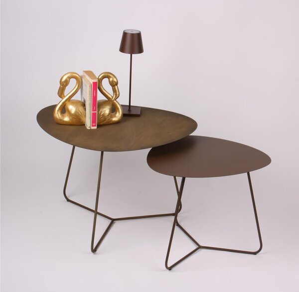 Oval Coffee Table BIG STONE Modern Design Dimensions 66x72x49 h cm - Weight 7.8 kg Modern Style Burnished Brass Colour