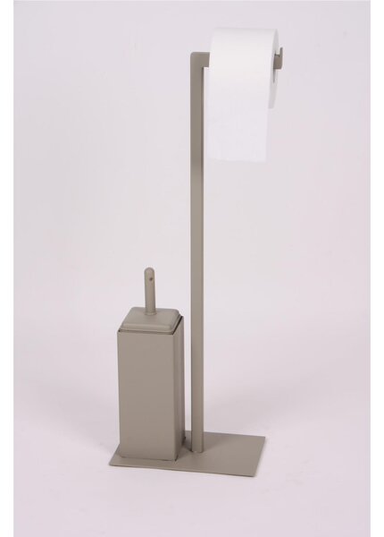 Wrought Iron Toilet Roll Holder and Brush Stand with Hedgehog Design, Ceramic Brush Holder, Pastel Dove Grey, Dimensions 27.5x15.5xH 72 cm