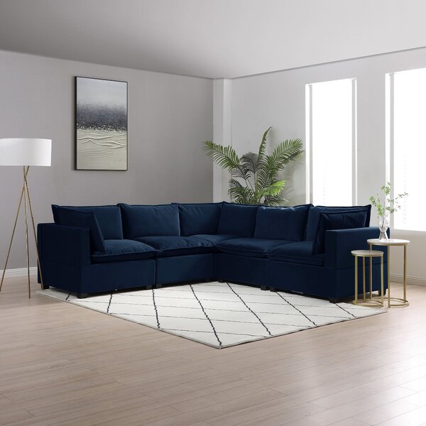 Moda Corner Modular Sofa, Navy Velvet Navy Blue
