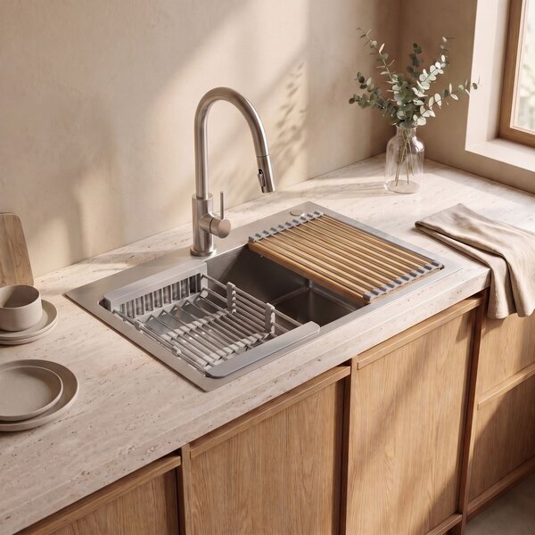 Steel sink with 3-piece accessory set REA Liam Brush Nickel
