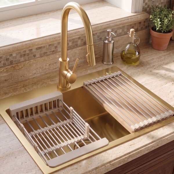 Steel sink with 3-piece accessory set REA Liam Brush Gold