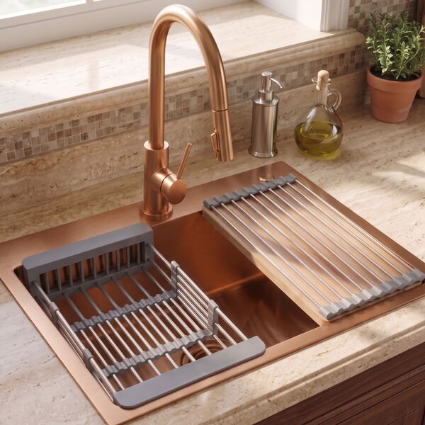 Steel sink with 3-piece accessory set REA Liam Brush Copper