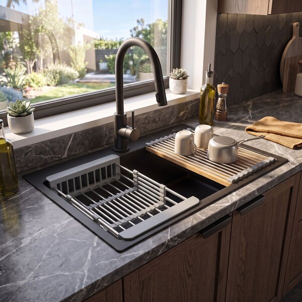 Steel sink with 3-piece accessory set REA Liam Black