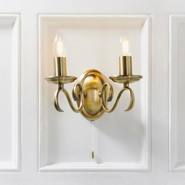 Vogue Bernice 2 Light Wall Light Antique Brass Gold
