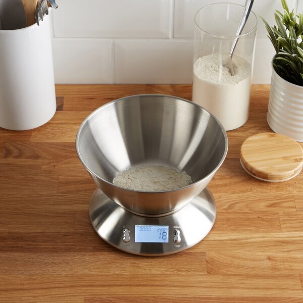 Dunelm Electronic Kitchen Scales with Measuring Bowl Silver