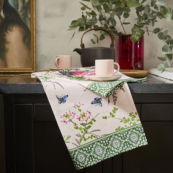 Madame Butterfly Tea Towel Green, Blue and Pink