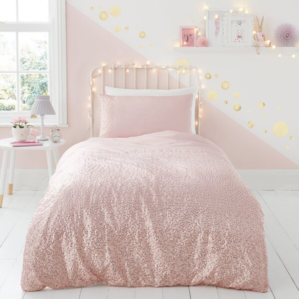 Sequin Pink Duvet Cover and Pillowcase Set Pink