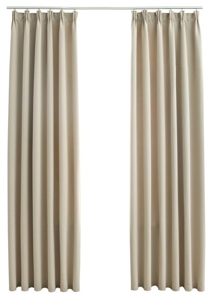 Blackout Curtains with Hooks 2 pcs Beige 140x175 cm