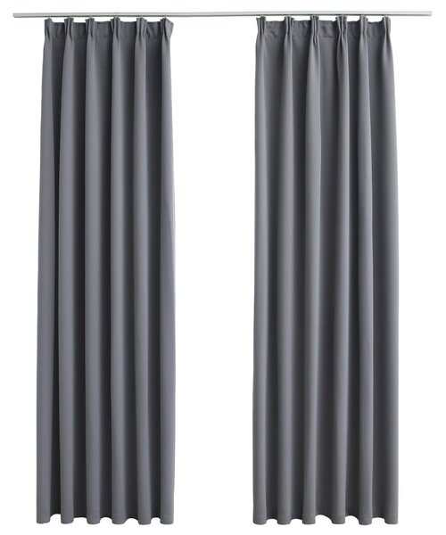 Blackout Curtains with Hooks 2 pcs Grey 140x175 cm