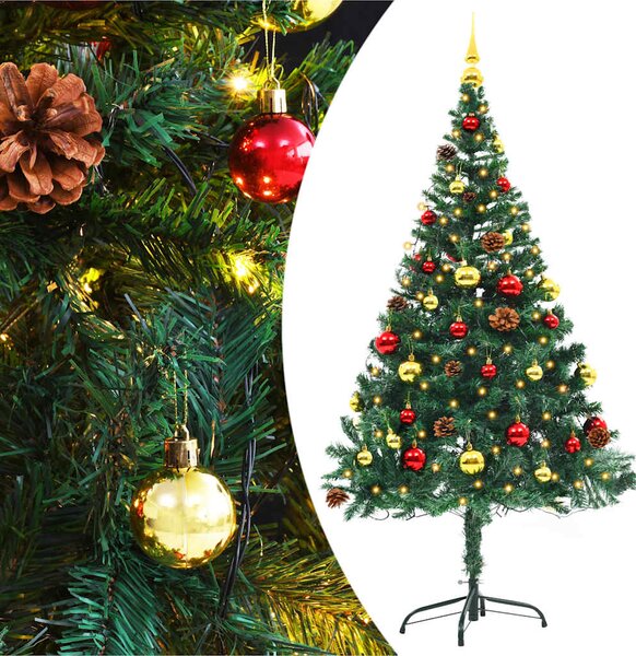 Artificial Pre-lit Christmas Tree with Baubles Green 150 cm