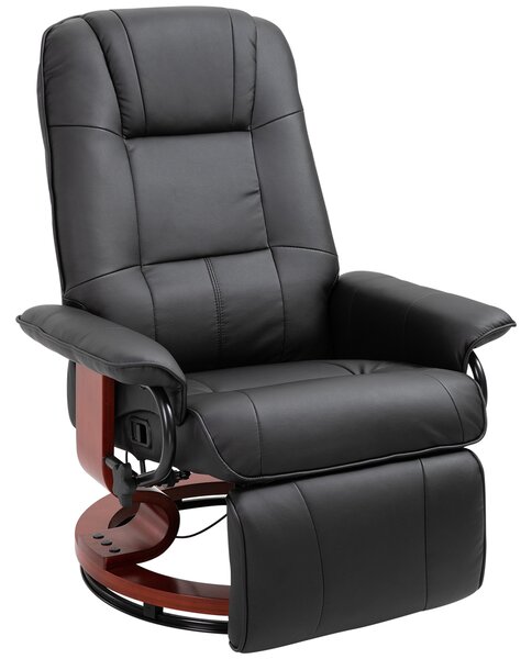 HOMCOM Manual Recliner Chair Armchair Sofa with Faux Leather Upholstered Wooden Base for Living Room Bedroom, Black