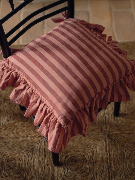 Rhubarb & Rose Pembroke Stripe Frill Linen Blend Seat Pad | 40 x 40cm | Piglet in Bed