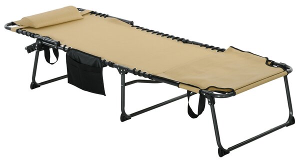 Outsunny Folding Sun Lounger with 5-level Reclining Back, Outdoor Tanning Chair with Reading Hole, Side Pocket, Headrest