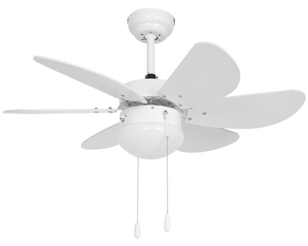 HOMCOM LED Ceiling Fan, 6 Reversible Blades Flush Mount Light, Pull-Chain Operation, White
