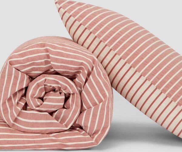 Auburn Red Texture Stripe Cotton Kids Bedding Set | Single | Piglet in Bed