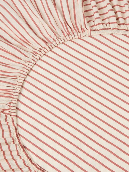 Auburn Red Texture Stripe Cotton Kids Fitted Sheet | Cot Size | Piglet in Bed