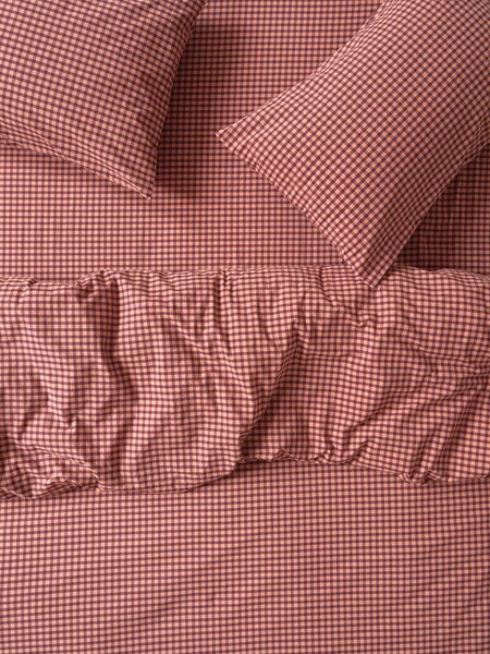 Fig & Blush Pink Gingham Washed Cotton Percale Duvet Cover | Single | Piglet in Bed