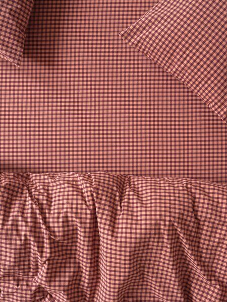 Fig & Blush Pink Gingham Washed Cotton Percale Fitted Sheet | Double | Piglet in Bed