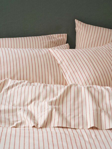 Red Clayton Stripe Brushed Cotton Pillowcases (Pair) | Square | Piglet in Bed