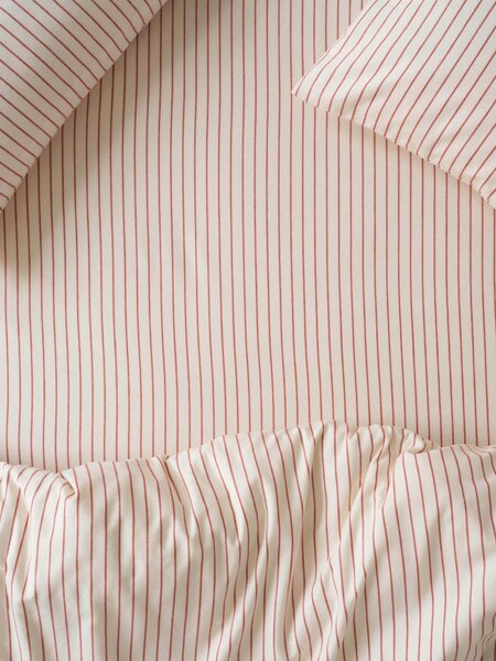 Red Clayton Stripe Brushed Cotton Fitted Sheet | Single | Piglet in Bed
