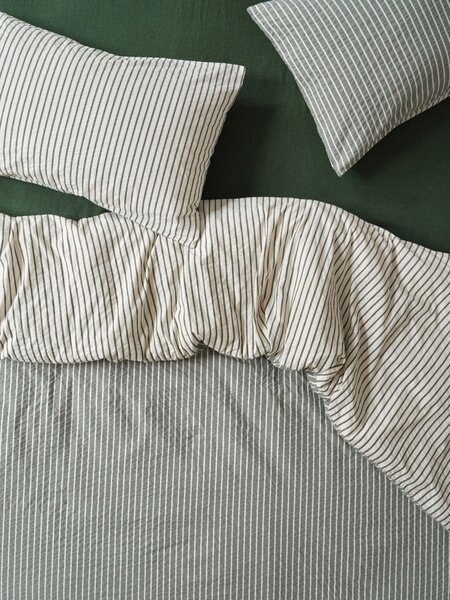 Spruce Green Textured Stripe Cotton Duvet Cover | Single | Piglet in Bed