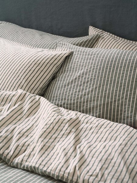 Spruce Green Textured Stripe Cotton Pillowcases (Pair) | Super King | Piglet in Bed