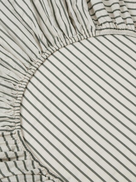 Spruce Green Texture Stripe Cotton Kids Fitted Sheet | Cot Size | Piglet in Bed