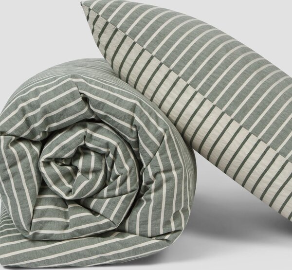 Spruce Green Texture Stripe Cotton Kids Bedding Set | Cot Size | Piglet in Bed